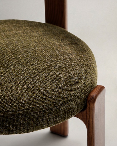 Granite chair in green chenille and with solid ash wood in a walnut finish FSC 100%