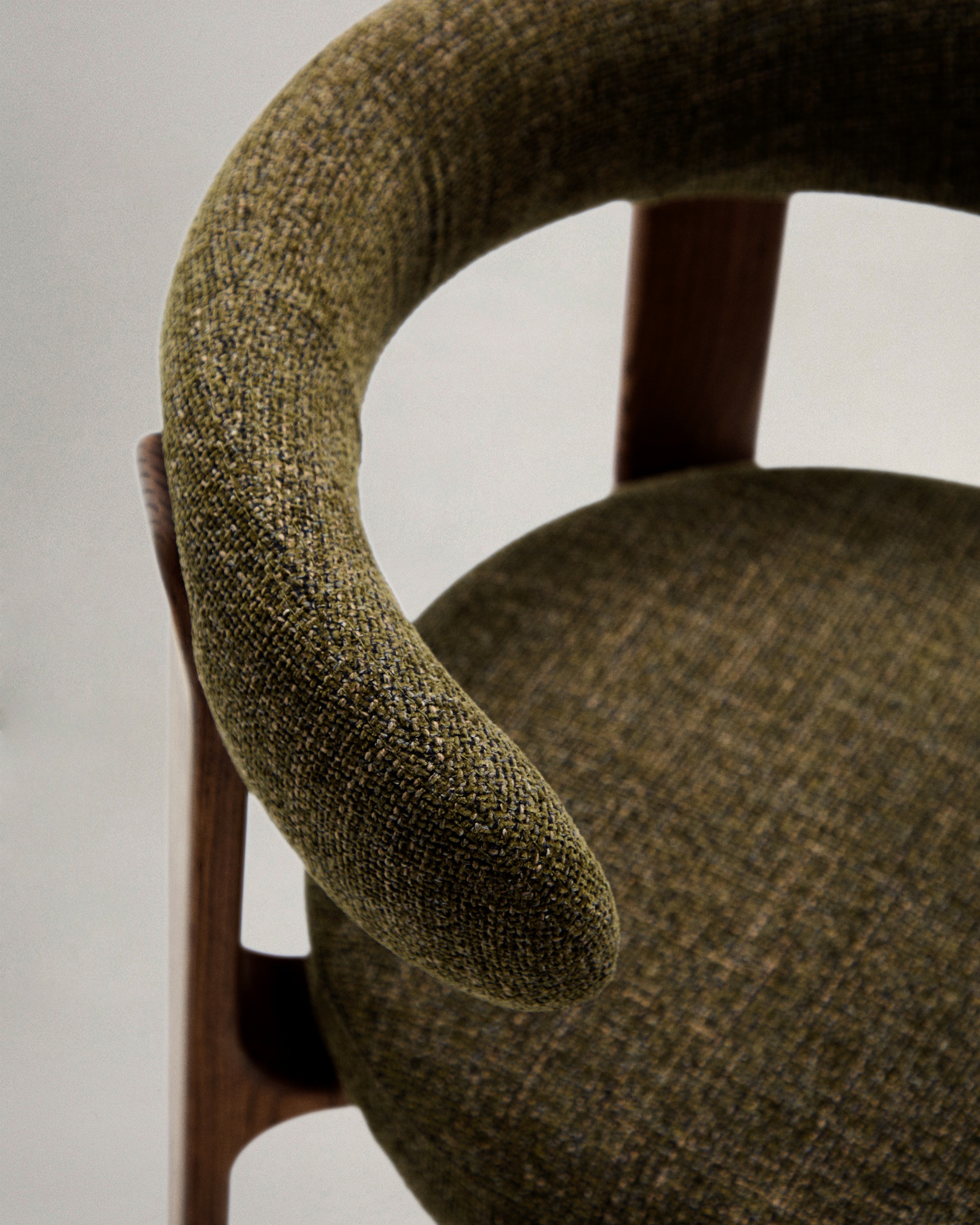 Granite chair in green chenille and with solid ash wood in a walnut finish FSC 100%