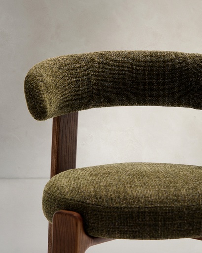 Granite chair in green chenille and with solid ash wood in a walnut finish FSC 100%