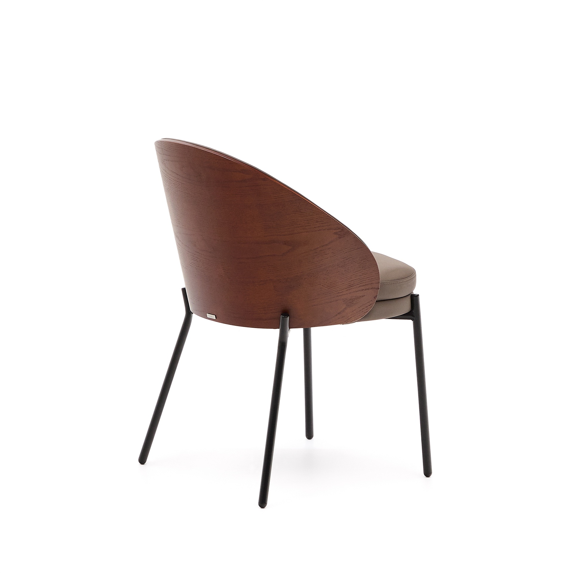 Eamy chair in brown faux leather, ash veneer with walnut and black metal finish