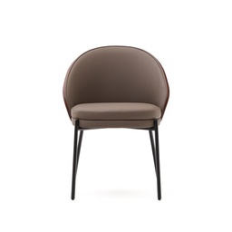 Eamy chair in brown faux leather, ash veneer with walnut and black metal finish