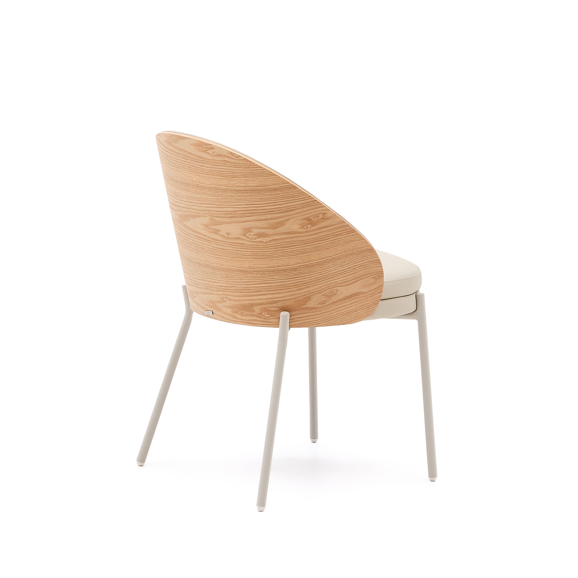 Eamy beige faux leather chair, ash veneer with natural finish and beige metal