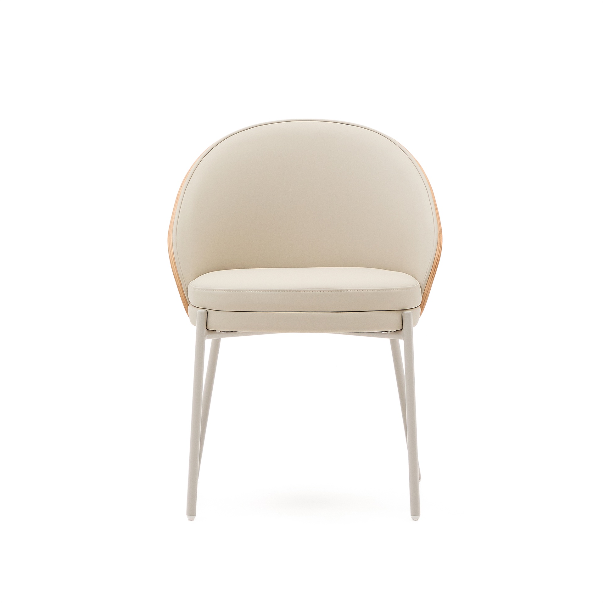 Eamy beige faux leather chair, ash veneer with natural finish and beige metal