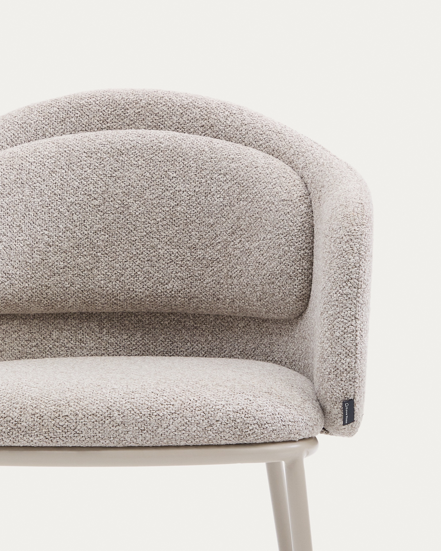 Minda chair in thick beige chenille and steel legs in a beige finish, FSC Mix Credit