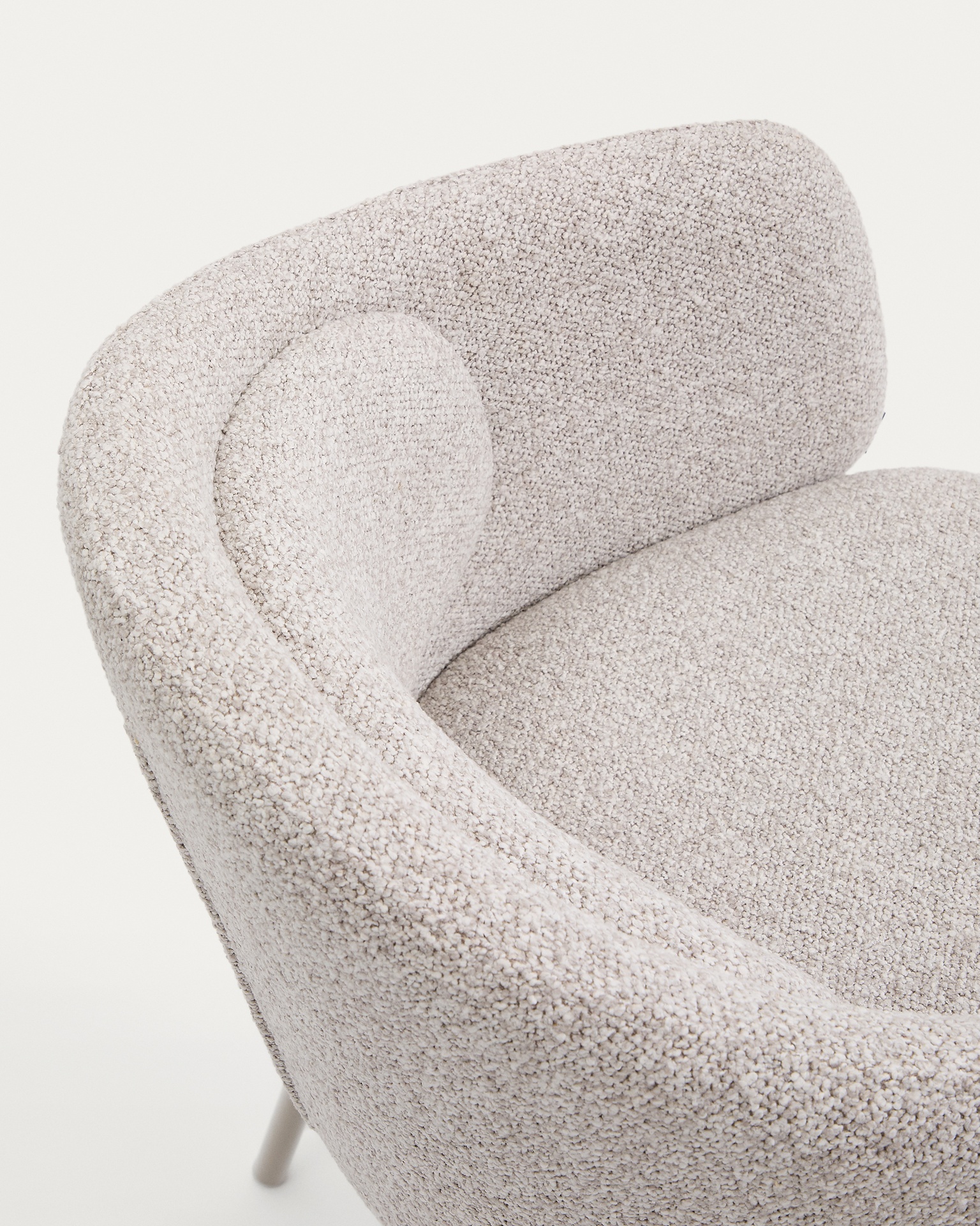 Minda chair in thick beige chenille and steel legs in a beige finish, FSC Mix Credit