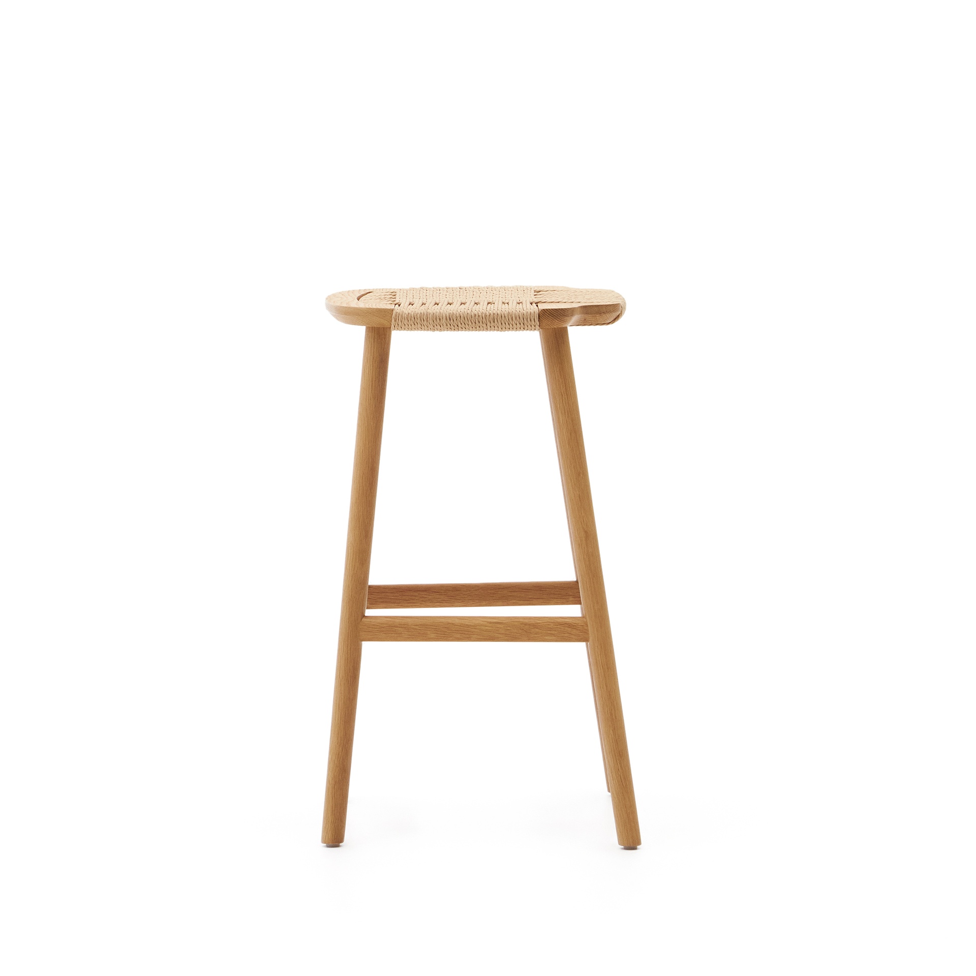 Enit stool made of beige paper cord and solid oak wood with natural finish, 65cm FSC Mix Credit