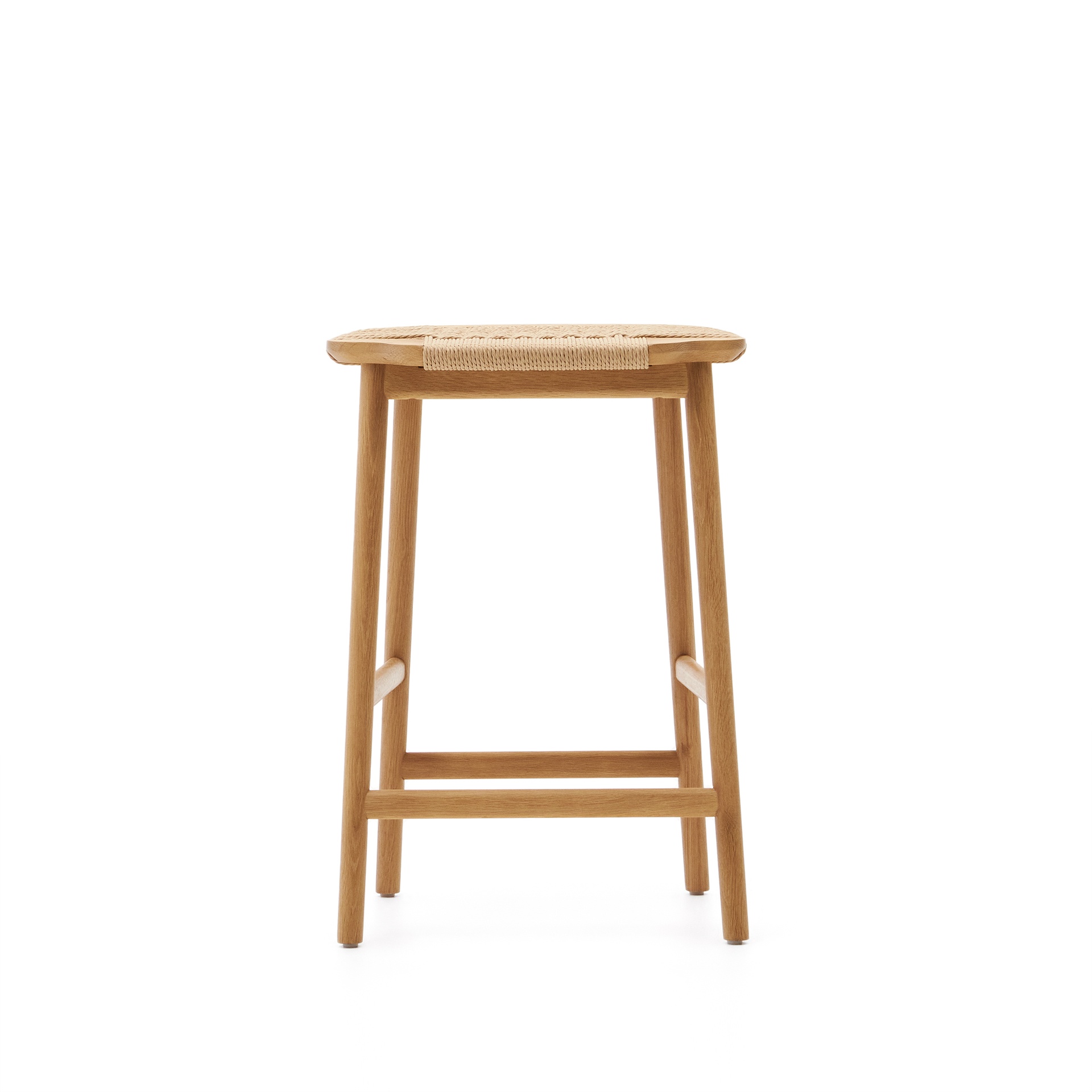 Enit stool made of beige paper cord and solid oak wood with natural finish, 65cm FSC Mix Credit