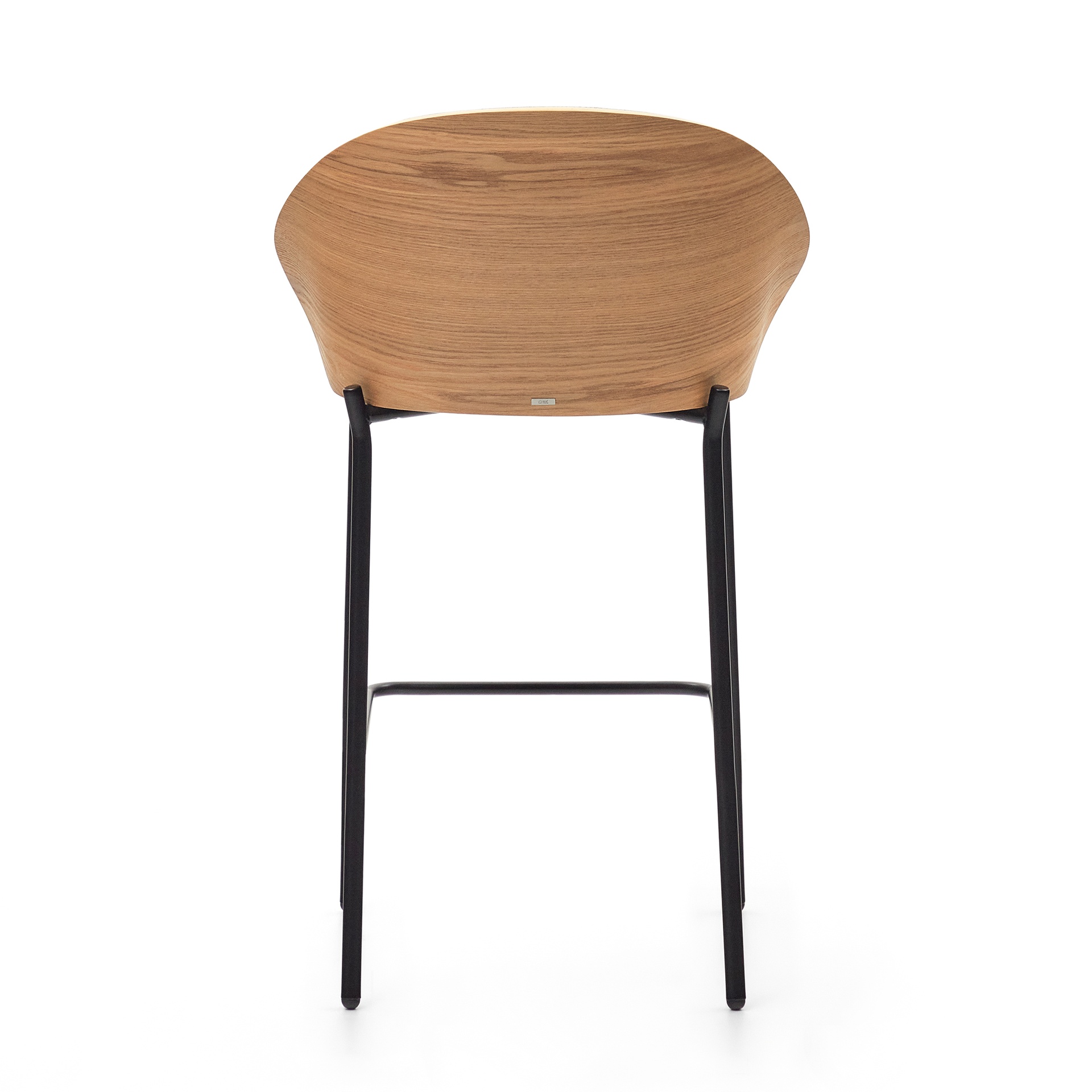Eamy stool  light grey chenille and ash wood veneer with a natural finish and black metal, 65 cm