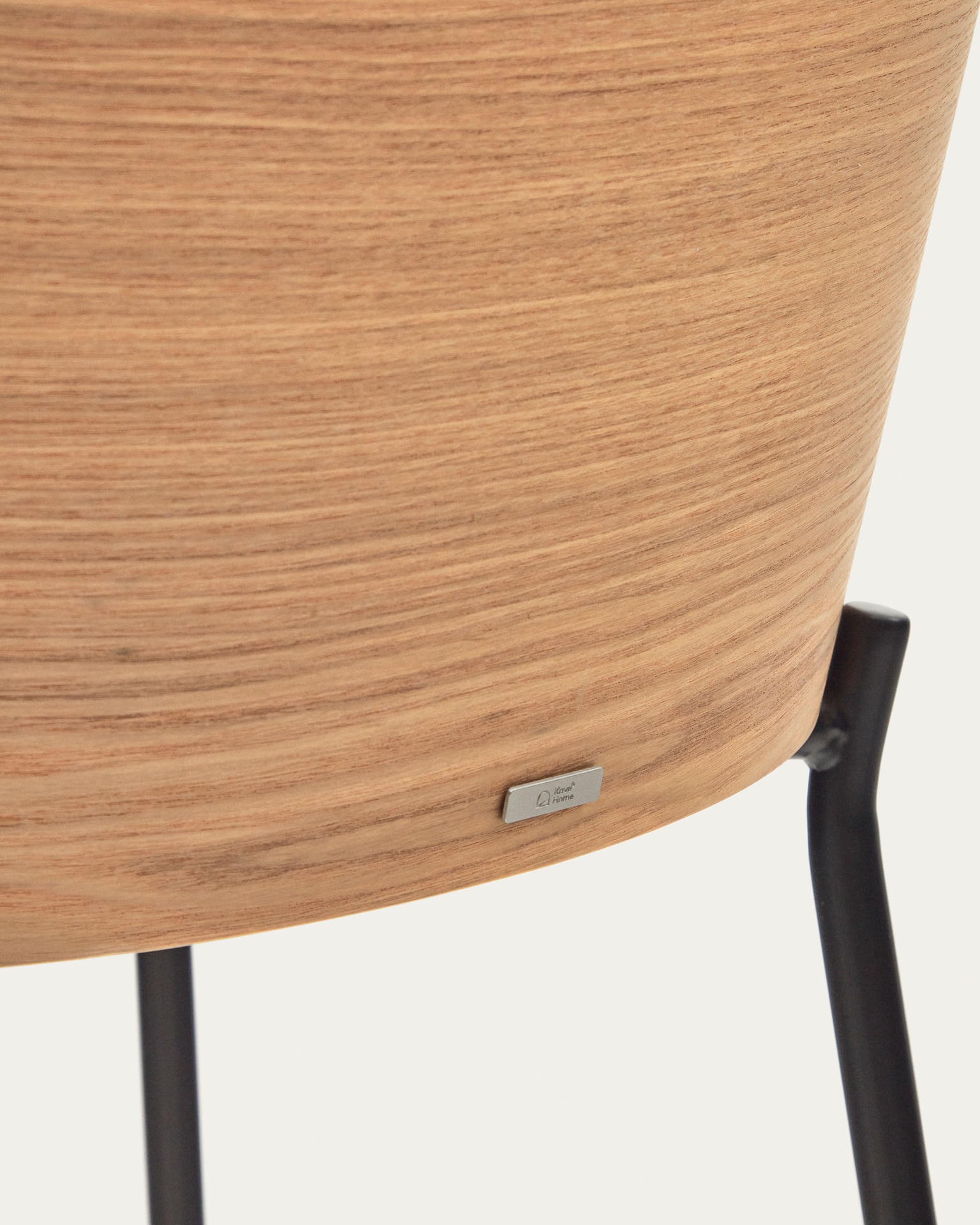 Eamy stool  light grey chenille and ash wood veneer with a natural finish and black metal, 65 cm