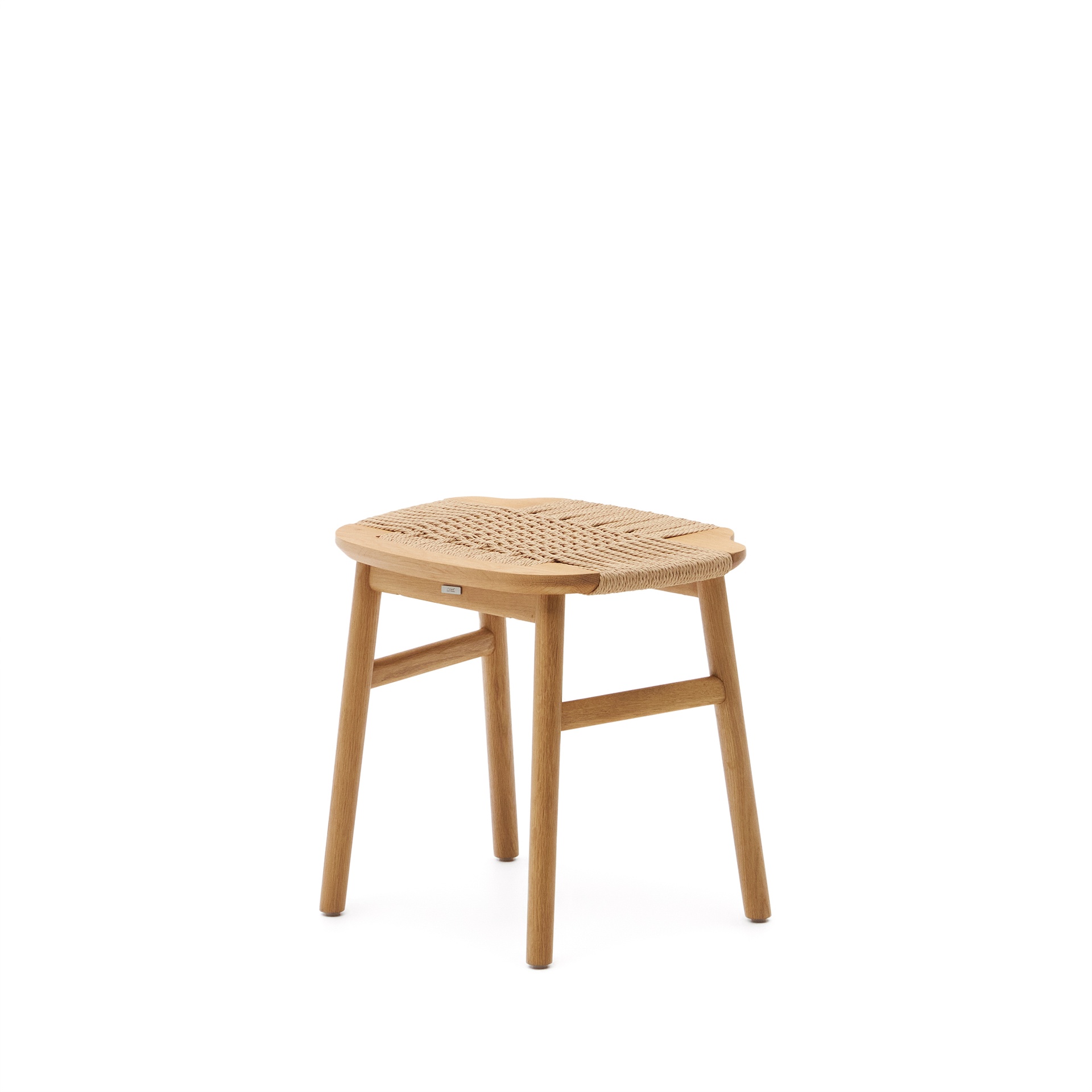 Enit stool made of beige paper cord and solid oak wood with natural finish, 43cm FSC Mix Credit