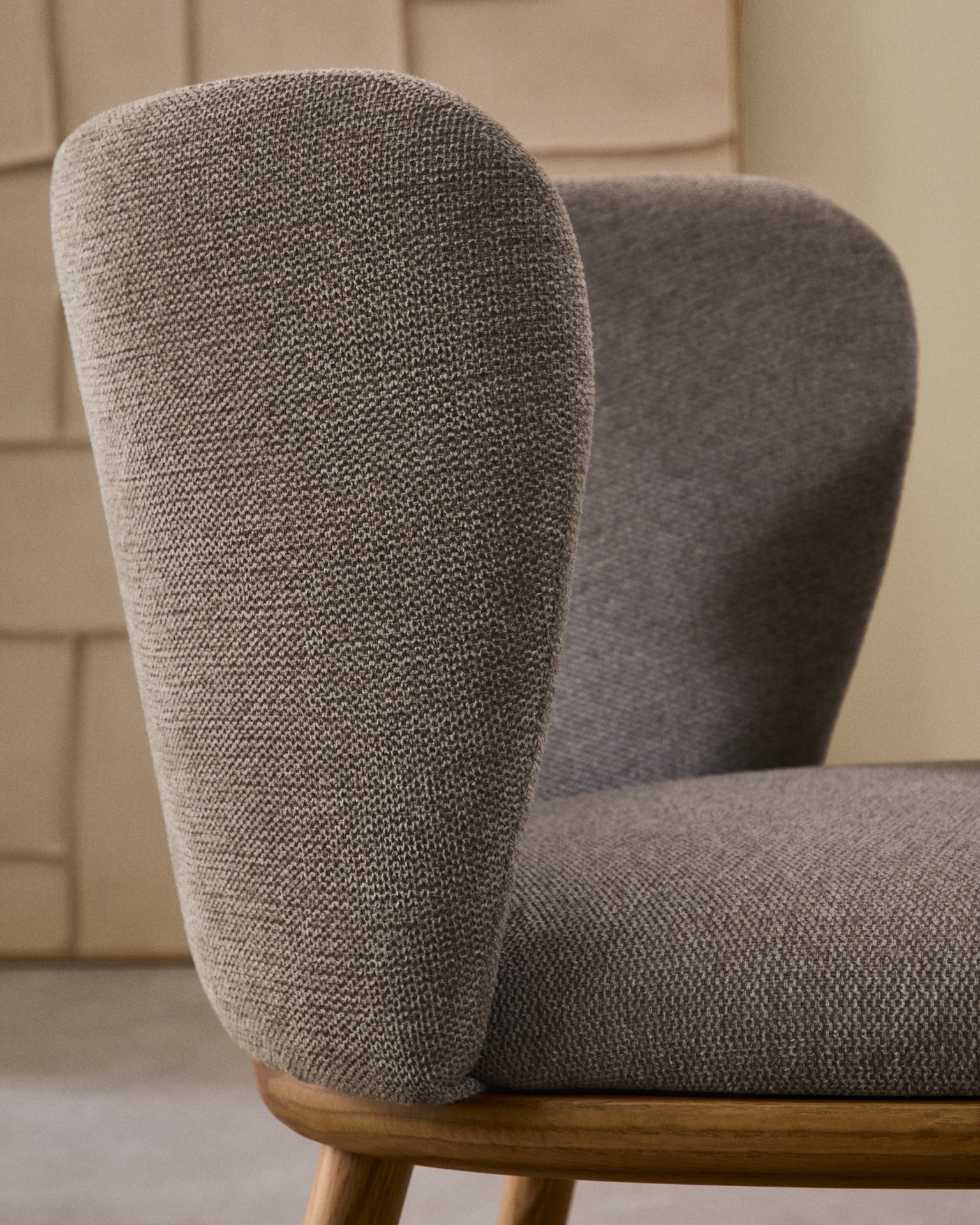 Ciselia chair brown chenille and solid ash wood natural tone finish FSC Mix Credit