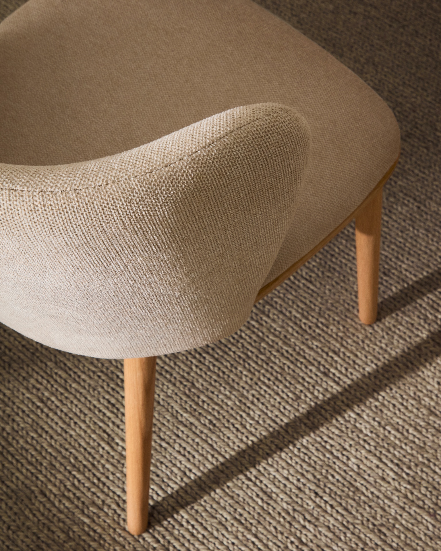 Ciselia chair beige chenille and solid ash wood natural tone finish FSC Mix Credit