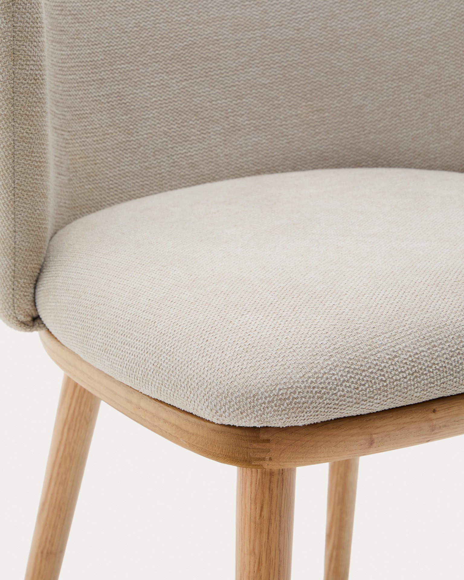 Ciselia chair beige chenille and solid ash wood natural tone finish FSC Mix Credit