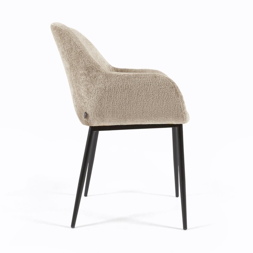 Konna chair in beige chenille with steel legs and painted black finish