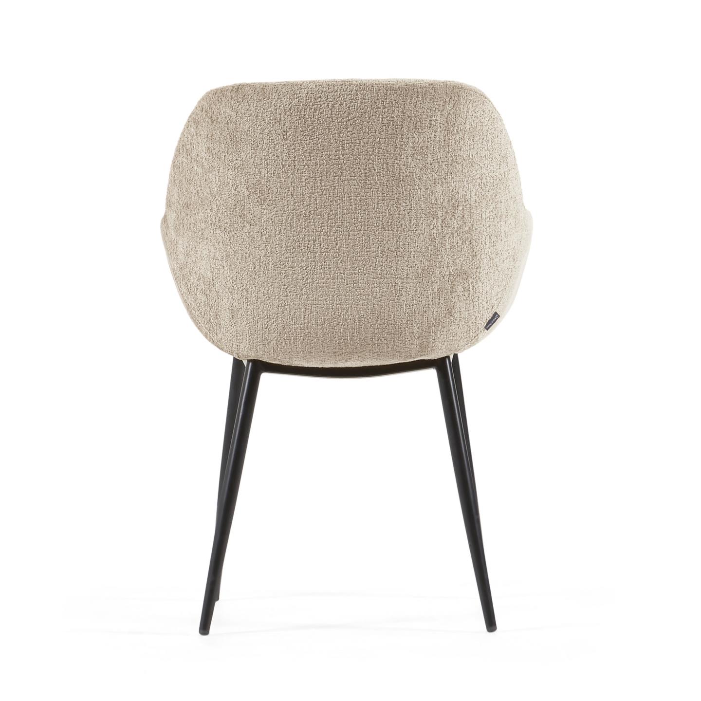 Konna chair in beige chenille with steel legs and painted black finish