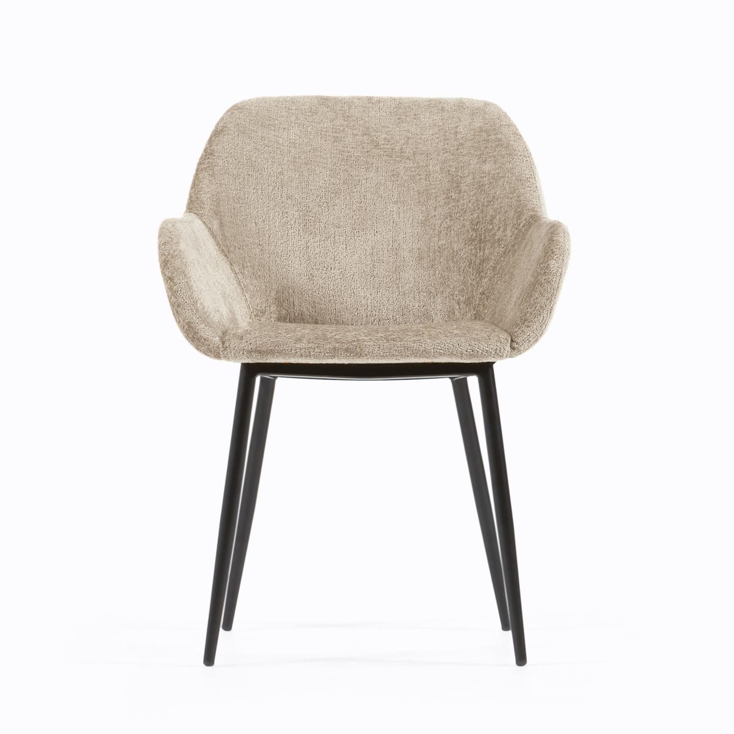 Konna chair in beige chenille with steel legs and painted black finish