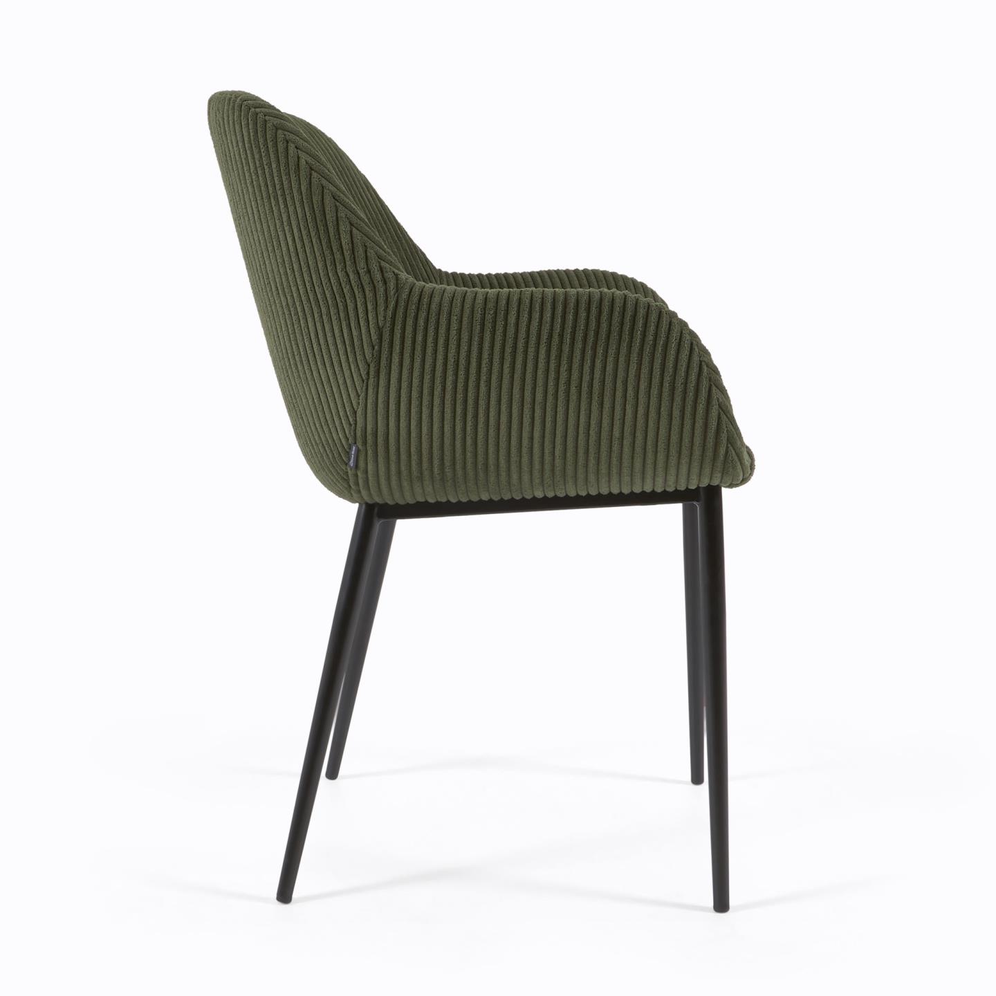 Konna chair in dark green wide seam corduroy with steel legs and black painted finish