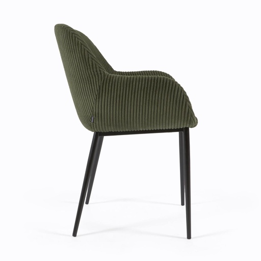 Konna chair in dark green wide seam corduroy with steel legs and black painted finish