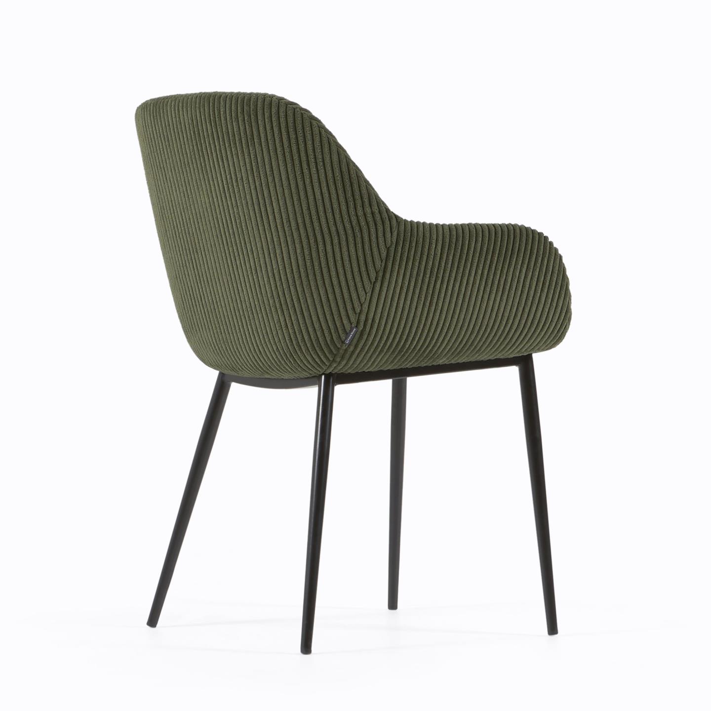 Konna chair in dark green wide seam corduroy with steel legs and black painted finish