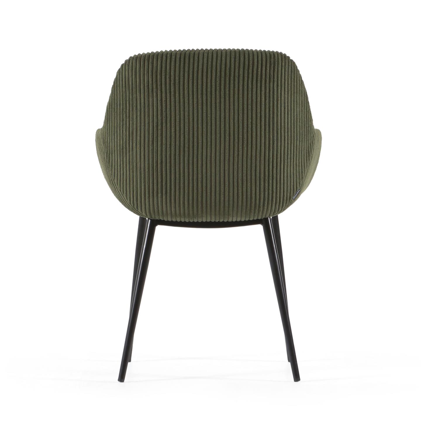Konna chair in dark green wide seam corduroy with steel legs and black painted finish