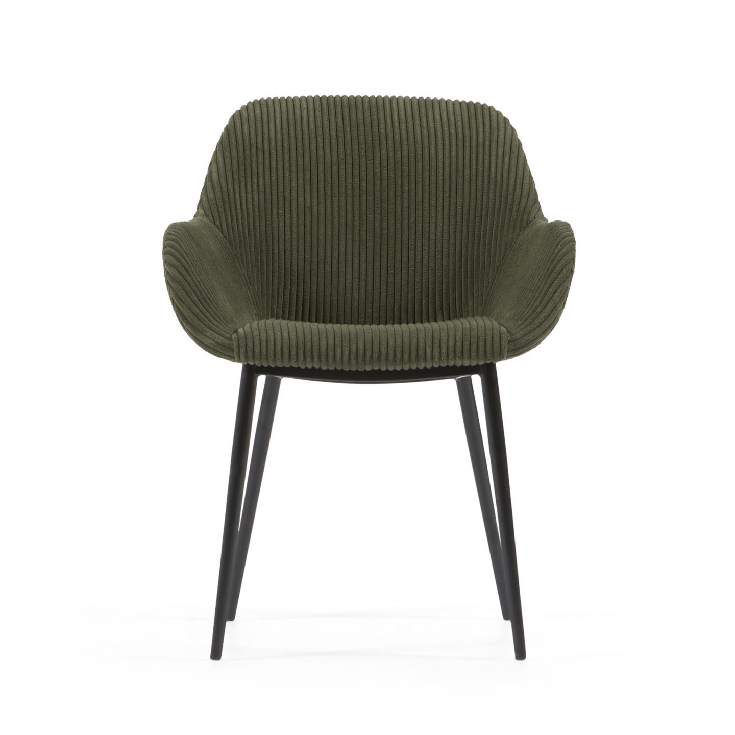 Konna chair in dark green wide seam corduroy with steel legs and black painted finish