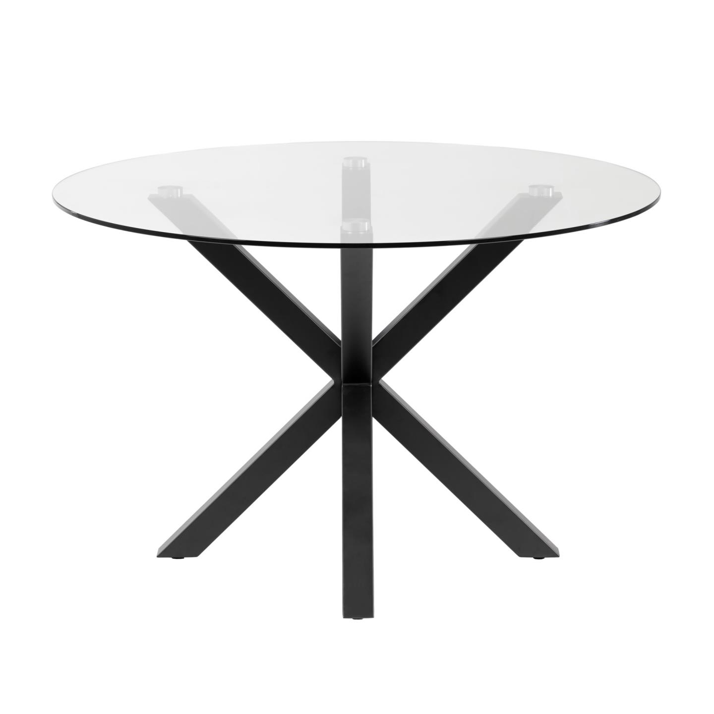 Argo round glass table with steel legs with black finish Ø 119 cm