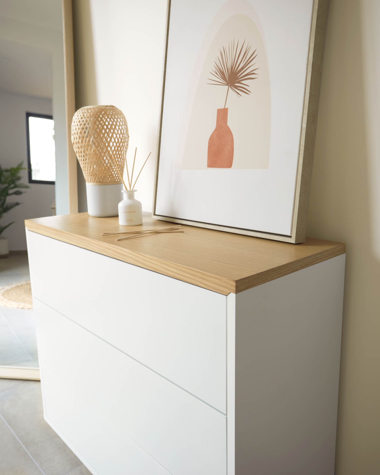Abilen 3-drawer oak veneer and white lacquer chest of drawers 90 x 75 cm FSC 100%