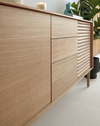 Lenon oak wood and veneer sideboard with 3 doors & 3 drawers, 200 x 86 cm FSC MIX Credit