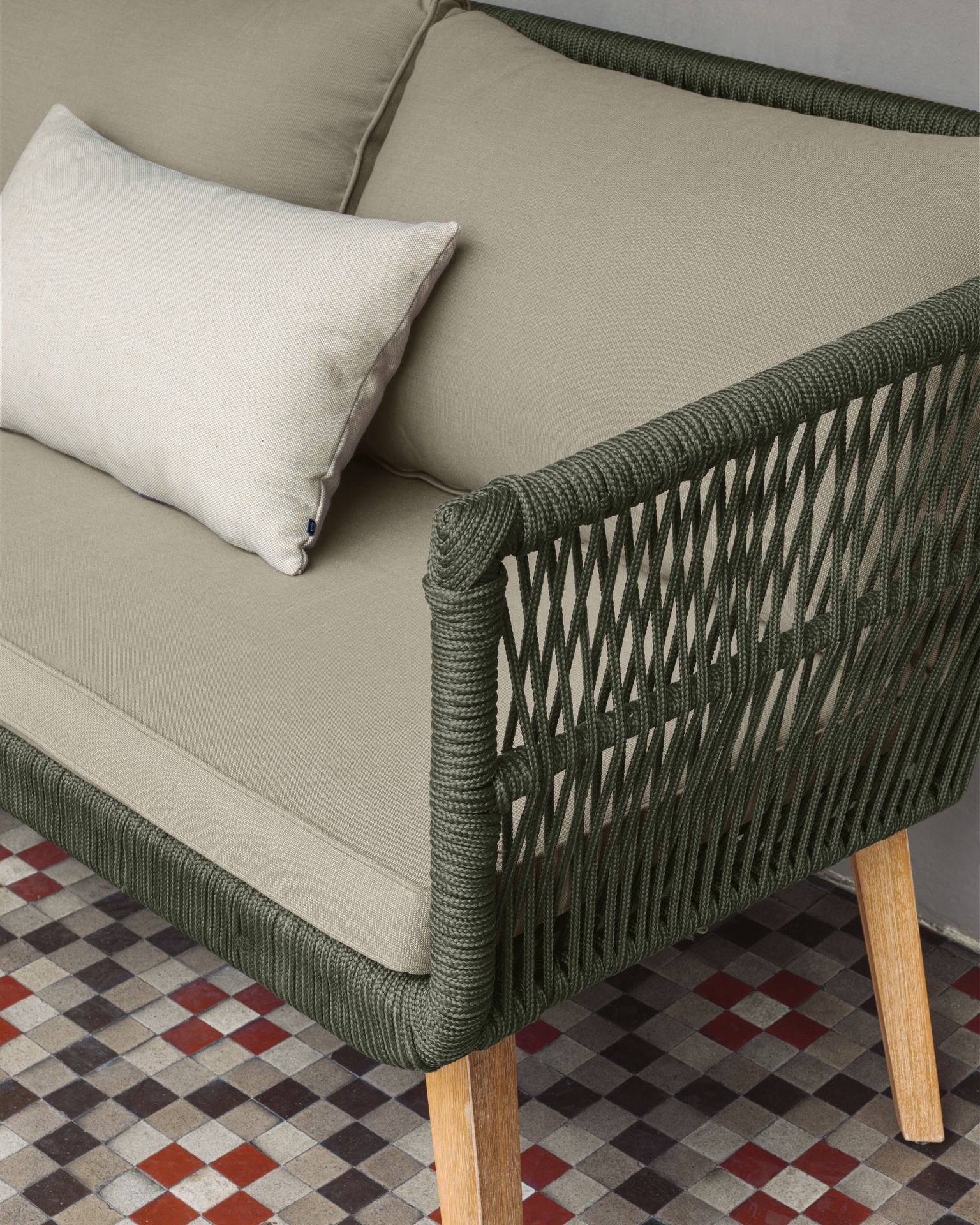 Inti 2 seater sofa with 2 green cord armchairs, FSC 100%