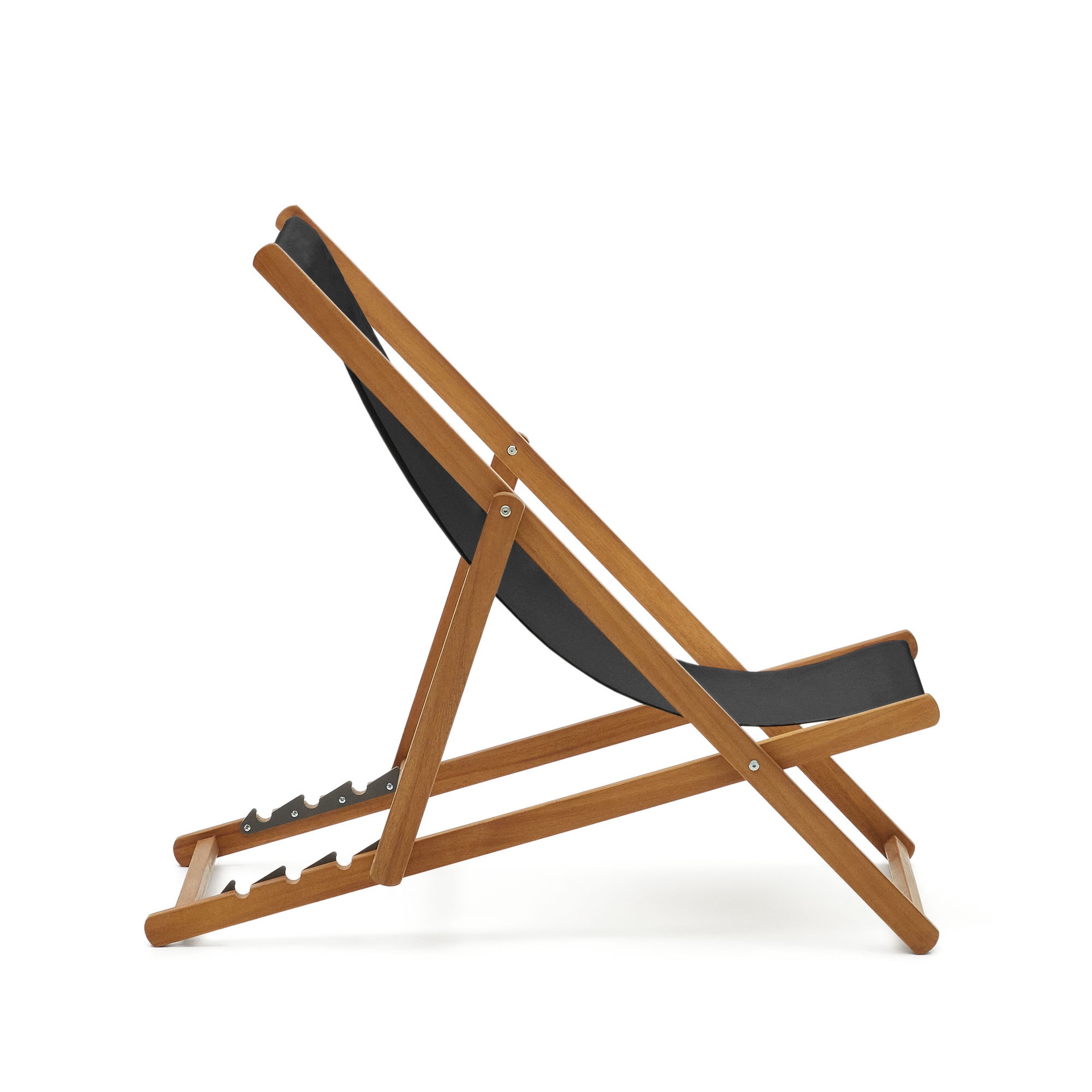Adredna folding outdoor deck chair in black with solid acacia wood FSC 100%