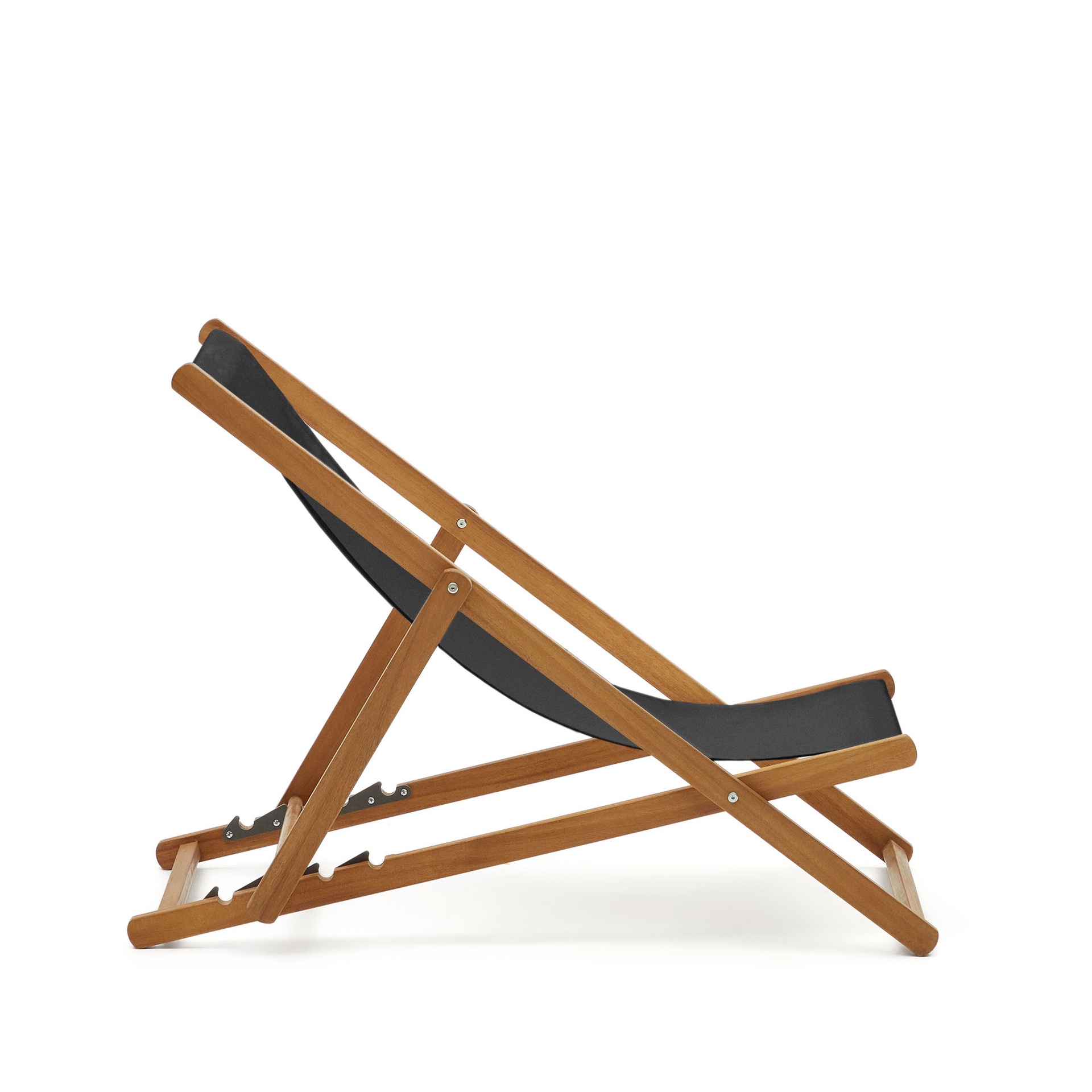 Adredna folding outdoor deck chair in black with solid acacia wood FSC 100%