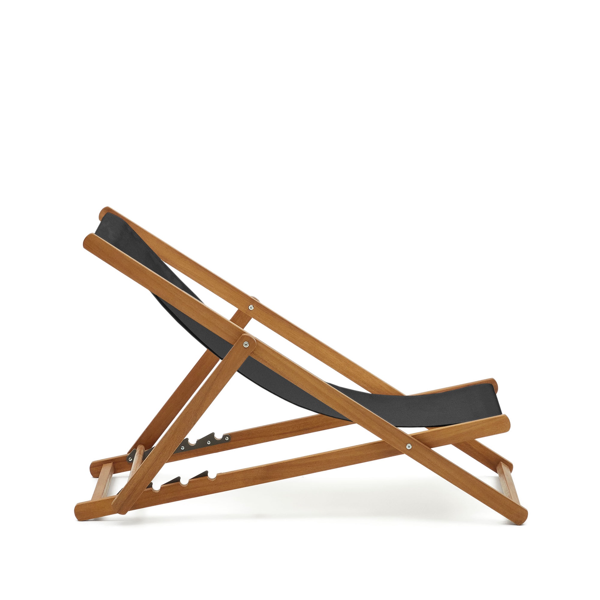 Adredna folding outdoor deck chair in black with solid acacia wood FSC 100%