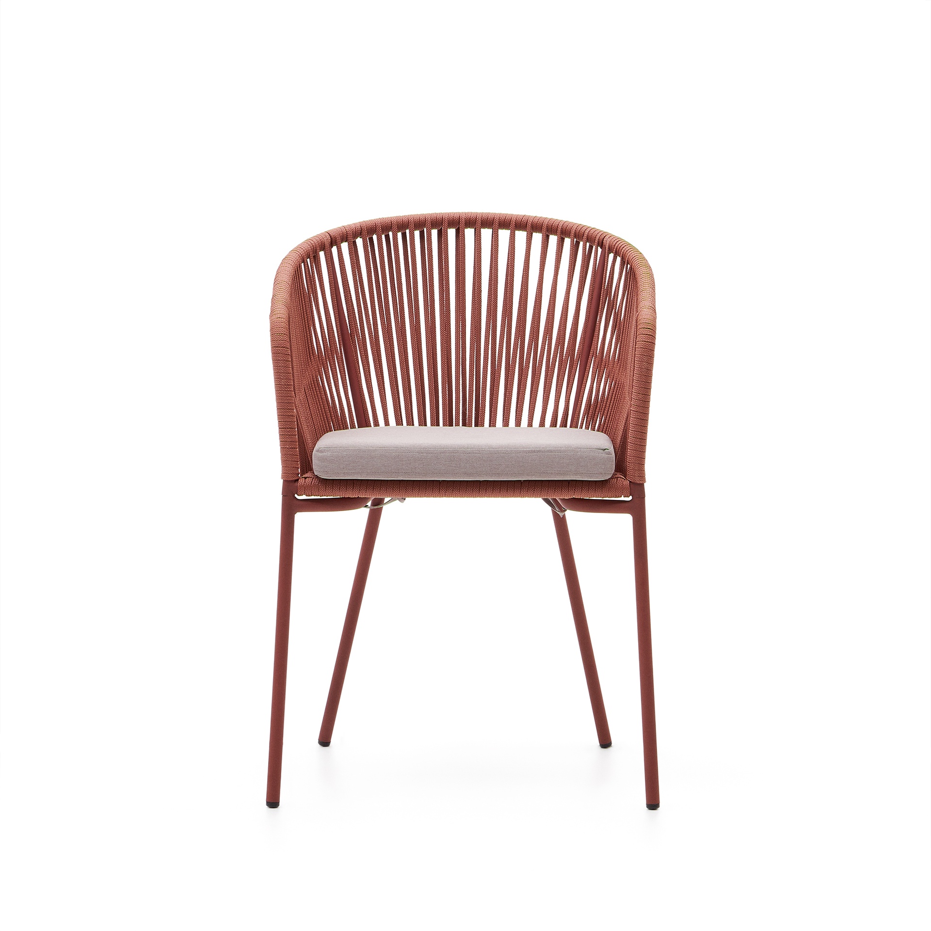 Yanet terracotta rope chair with galvanised steel legs