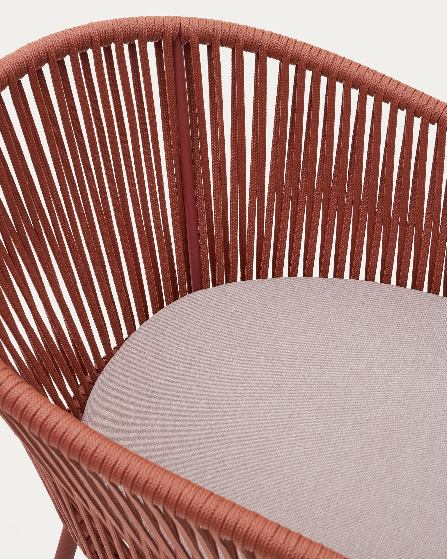 Yanet terracotta rope chair with galvanised steel legs