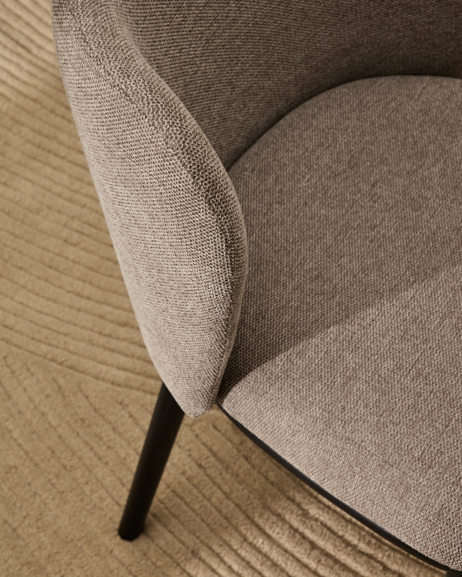 Ciselia chair in light brown chenille and steel legs with black finish FSC Mix Credit