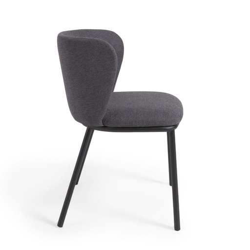 Ciselia chair in dark grey chenille and steel legs with black finish FSC Mix Credit