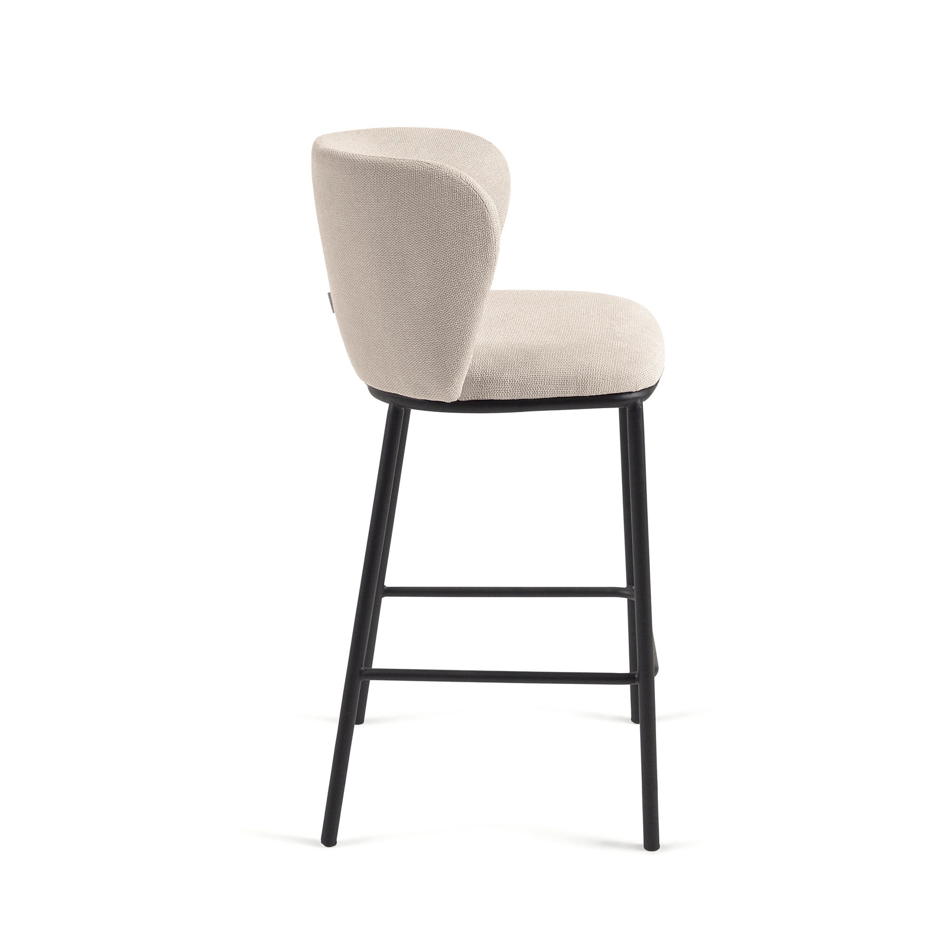 Ciselia stool in beige chenille with steel legs in black 65 cm height FSC Mix Credit