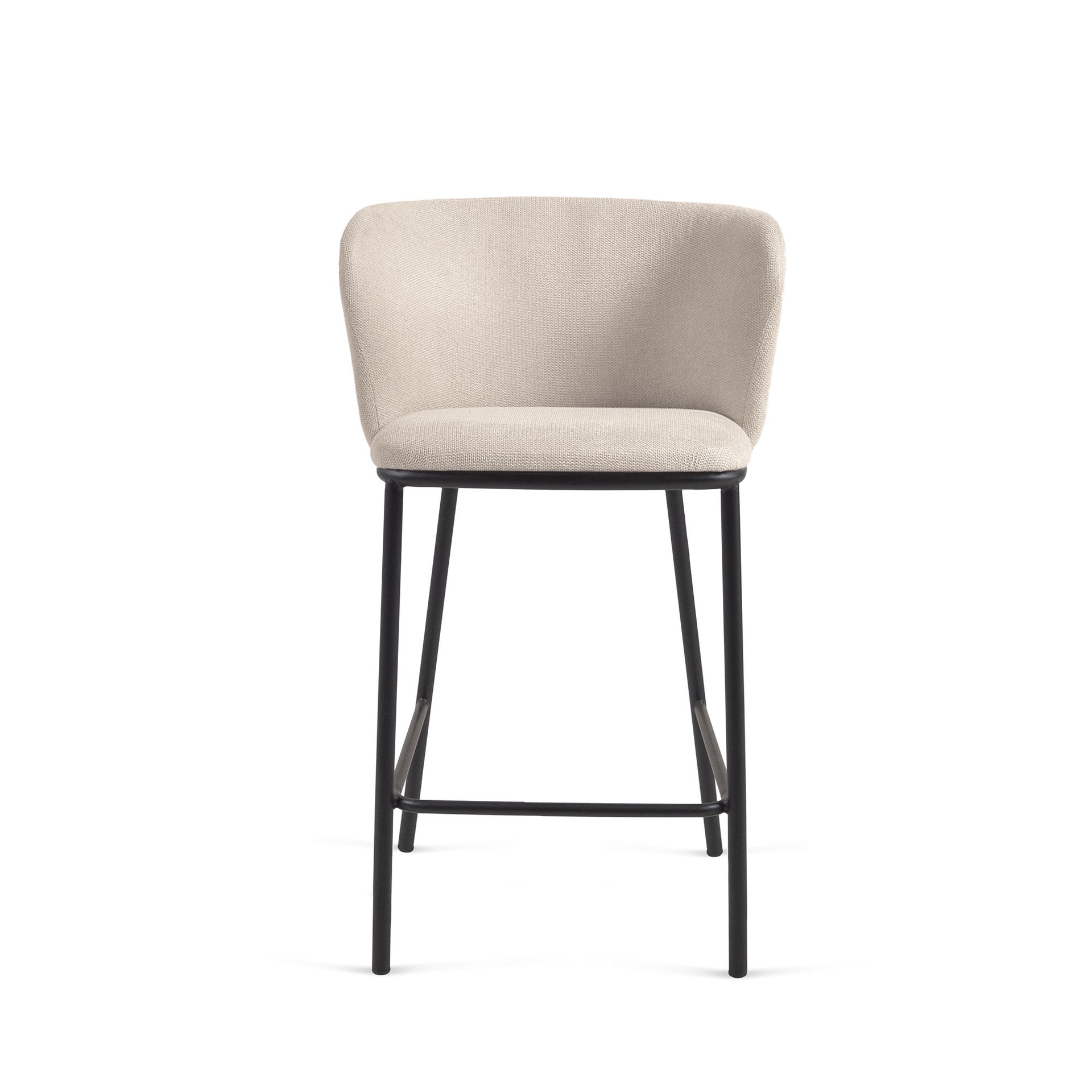 Ciselia stool in beige chenille with steel legs in black 65 cm height FSC Mix Credit