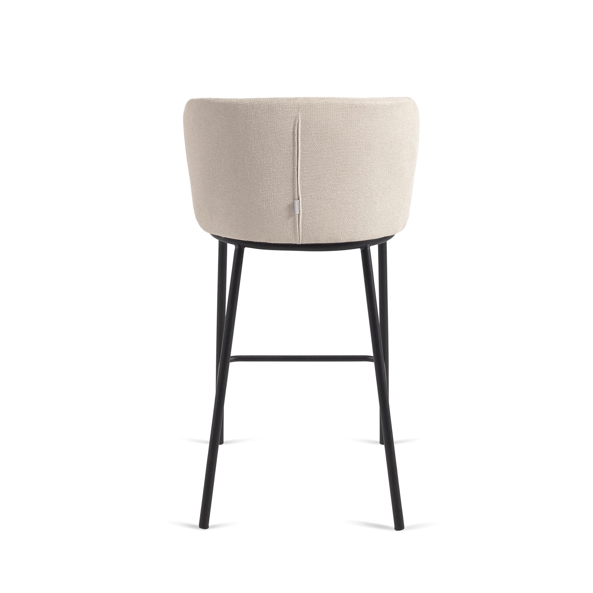 Ciselia stool in beige chenille with steel legs in black 65 cm height FSC Mix Credit