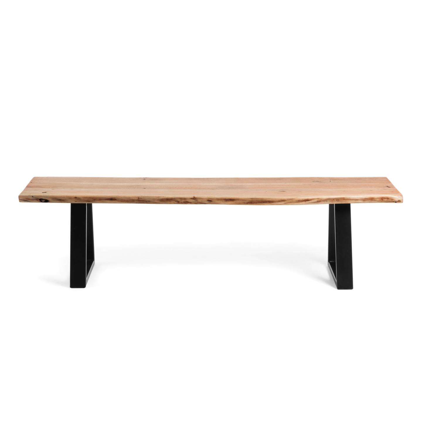 Alaia bench in solid acacia wood with black steel legs, 160 cm