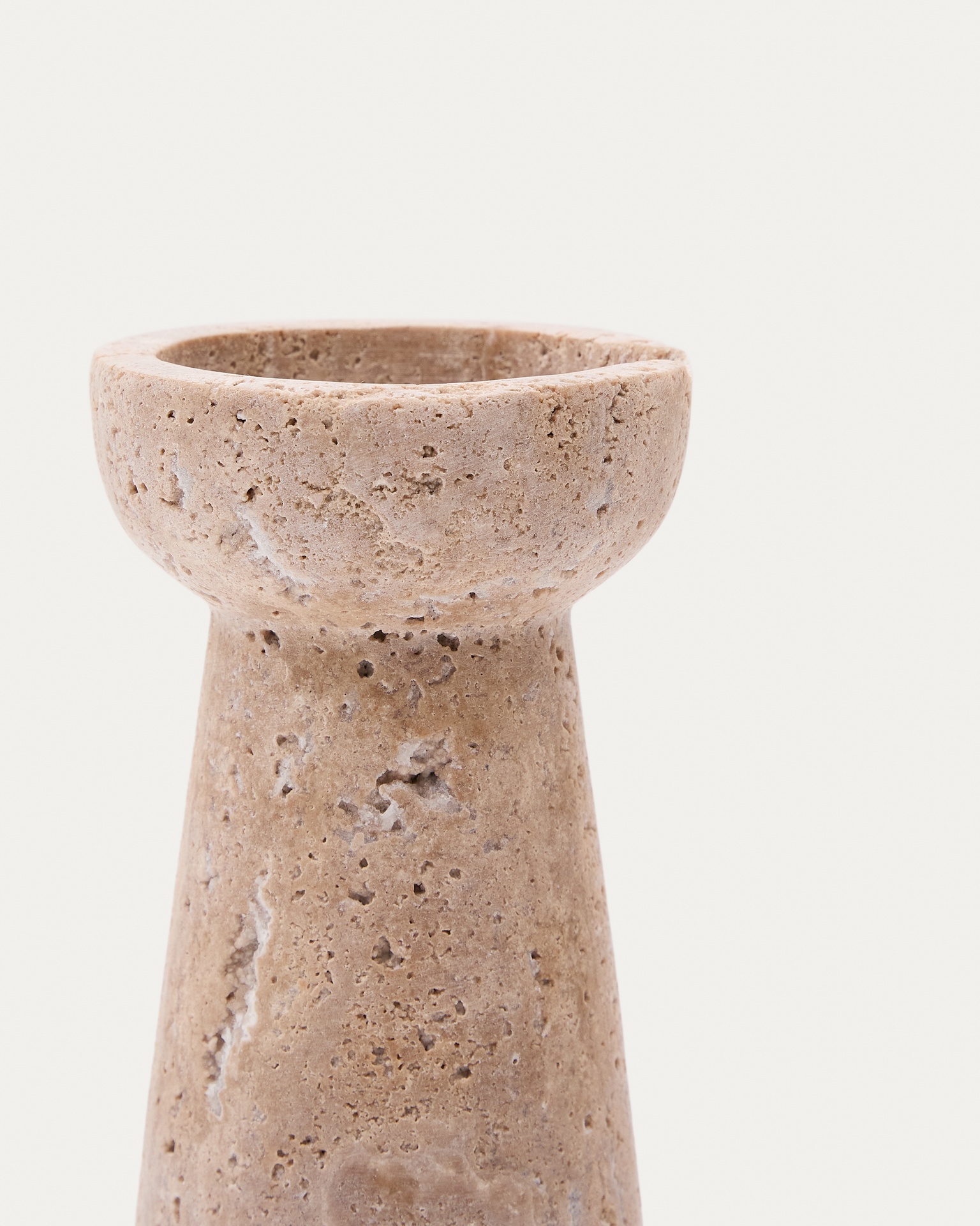 Magan small beige travertine candle holder