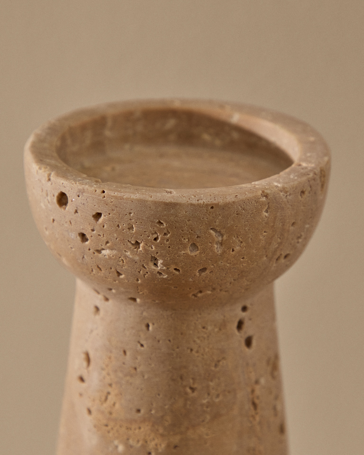 Magan large beige travertine candle holder