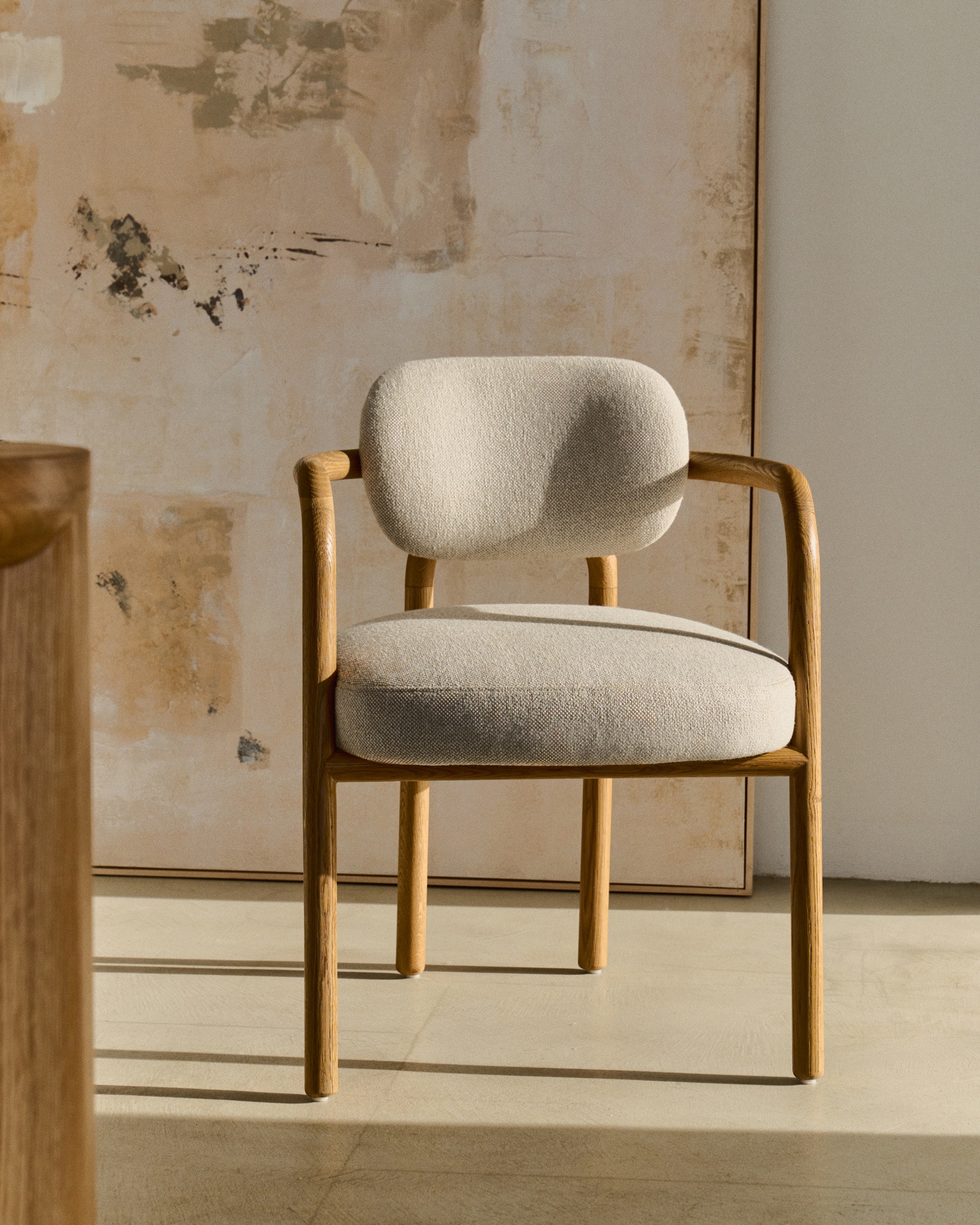 Melqui beige chair in solid oak wood a natural finish