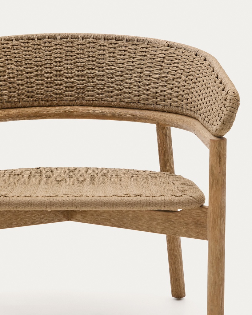 Arinella armchair in FSC 100% solid acacia wood with natural finish and beige rope cord