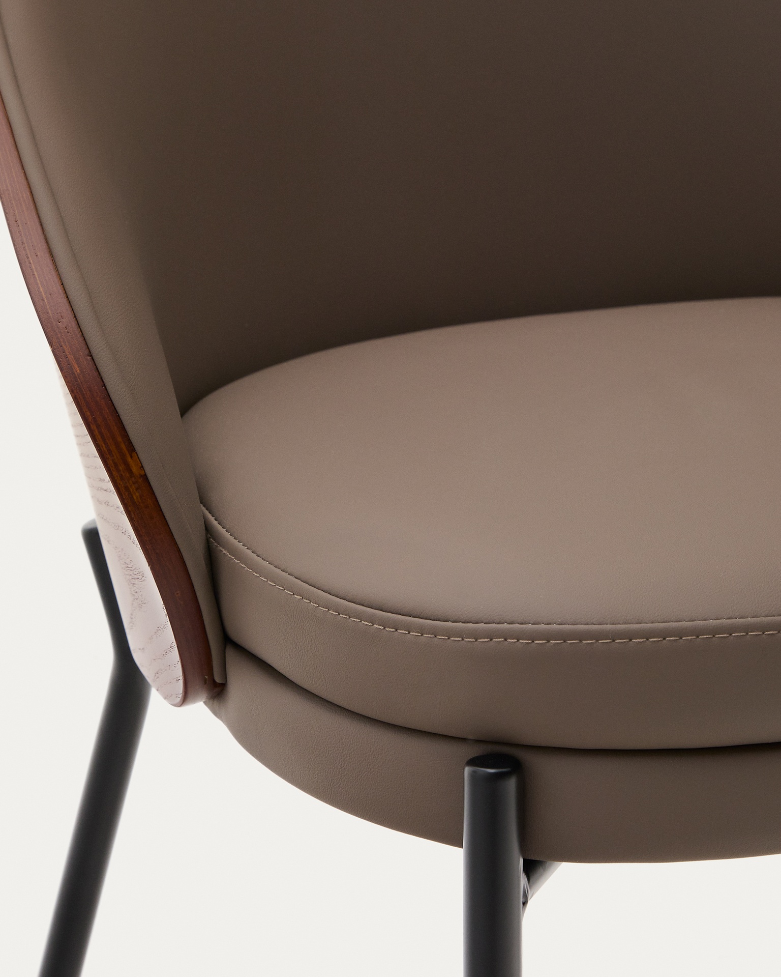 Eamy chair in brown faux leather, ash veneer with walnut and black metal finish