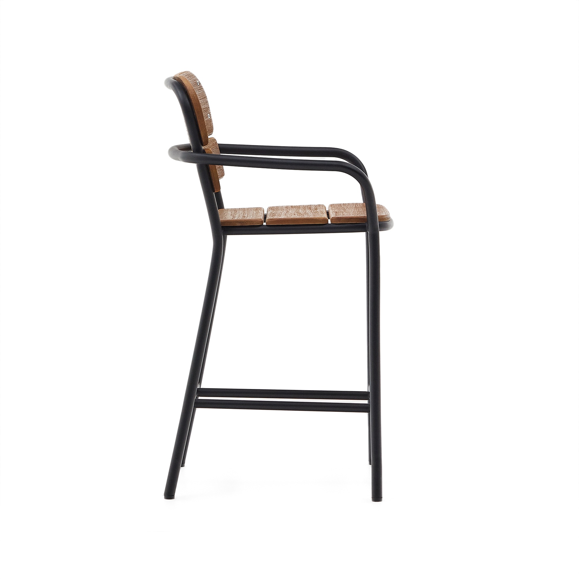 Algueret Stool Solid Eucalyptus Wood Natural Finish and Black Aluminum 65 cm FSC 100%