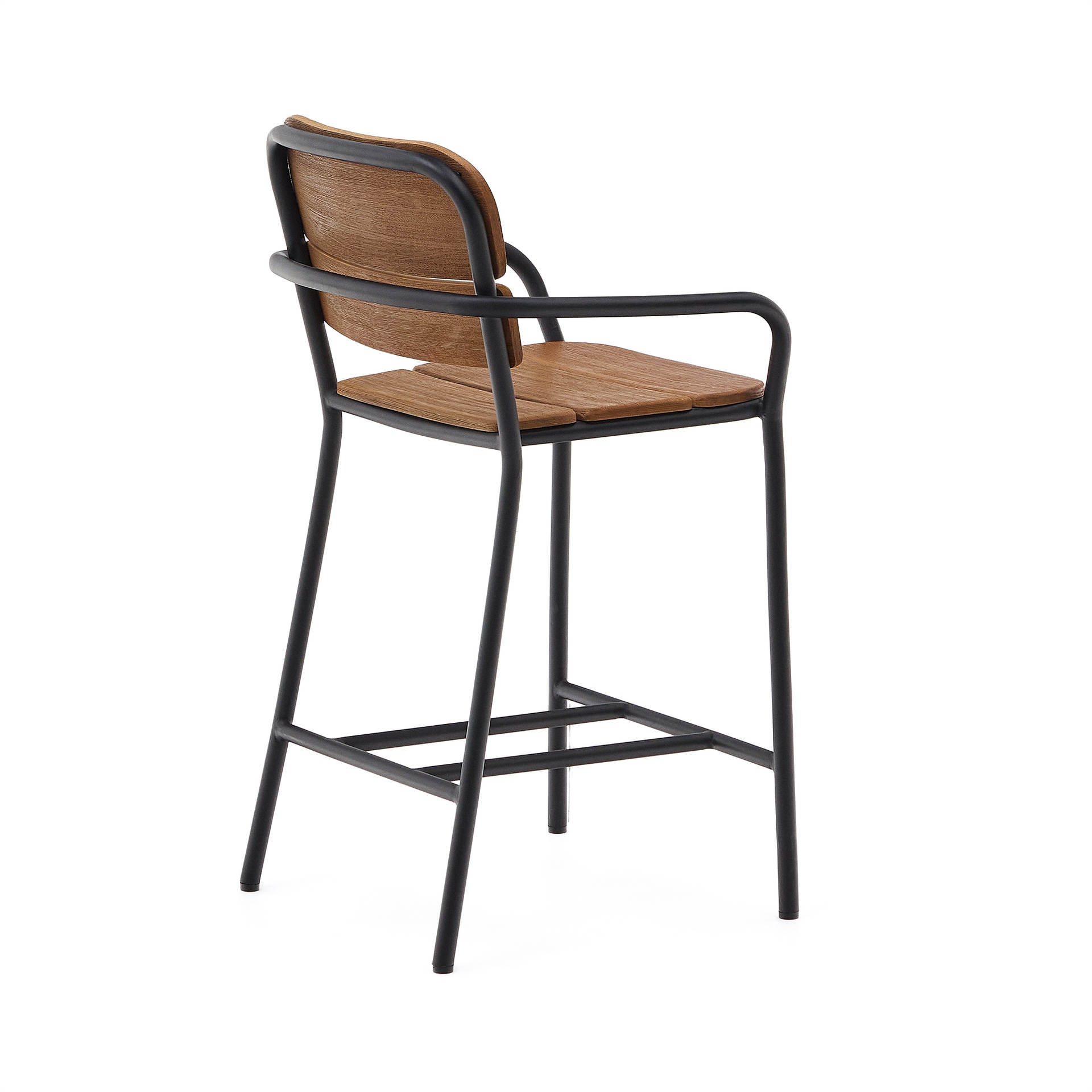 Algueret Stool Solid Eucalyptus Wood Natural Finish and Black Aluminum 65 cm FSC 100%