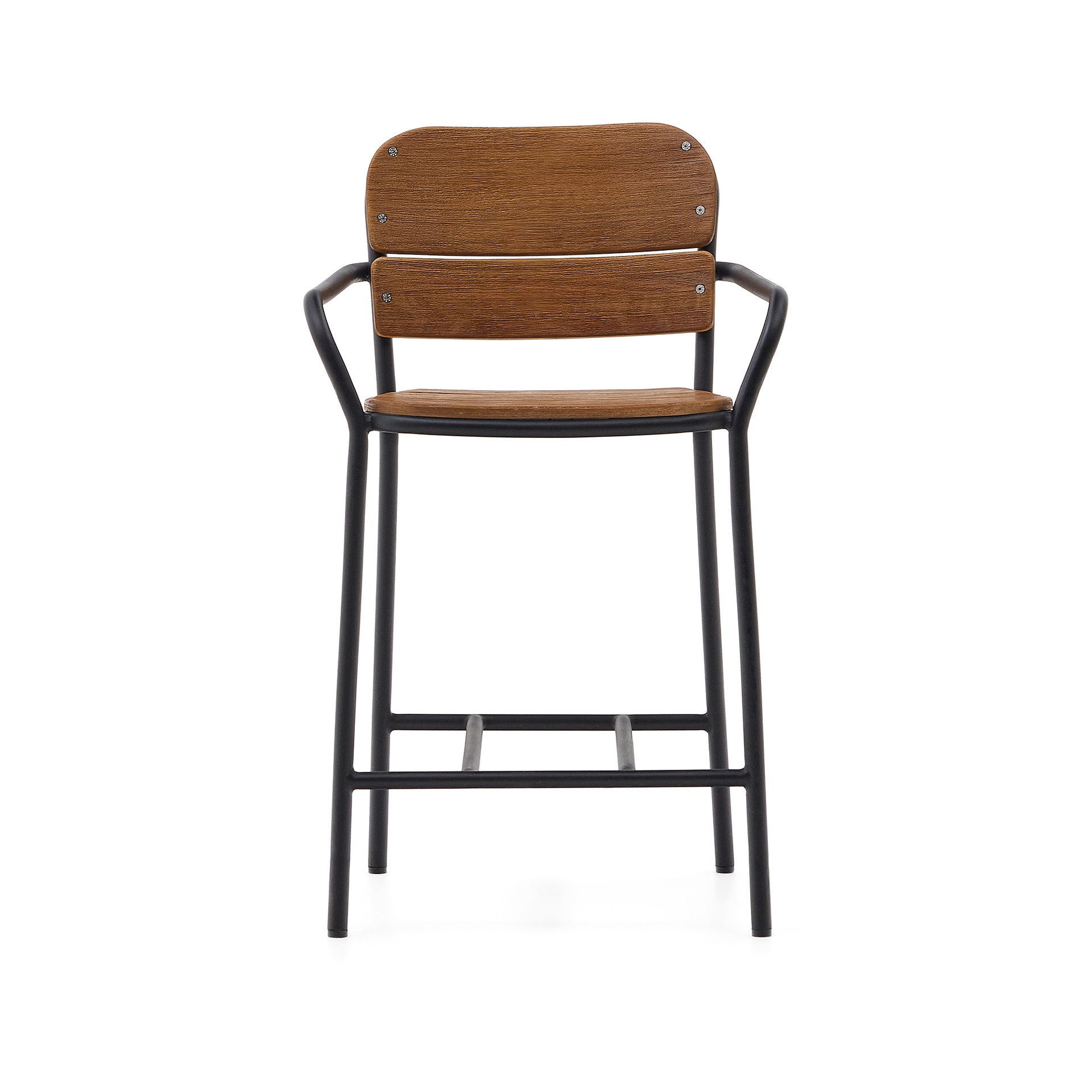 Algueret Stool Solid Eucalyptus Wood Natural Finish and Black Aluminum 65 cm FSC 100%