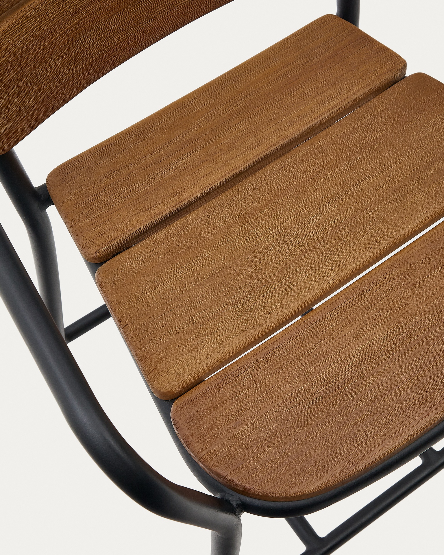 Algueret Stool Solid Eucalyptus Wood Natural Finish and Black Aluminum 65 cm FSC 100%