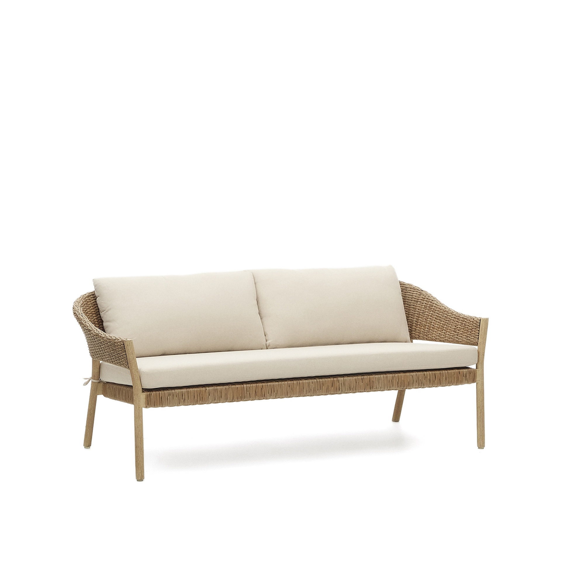 Pola stackable set, 2 seater sofa & 2 armchairs in solid eucalyptus and faux-rattan, FSC